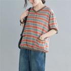 Short-sleeve Striped T-shirt Gray & Tangerine - One Size