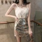 Lace Camisole Top / Sequined A-line Skirt