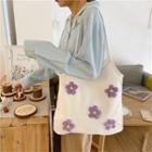 Flower Canvas Shopper Bag Flowers - White & Purple - One Size