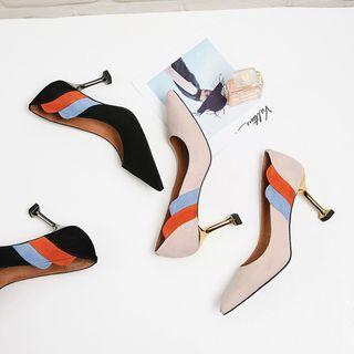 Pointed Color Block High Heel Pumps