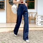 High-waist Stitched Wide-lge Jeans