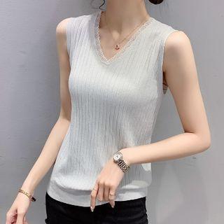 Lace Trim Sleeveless V-neck Knit Top