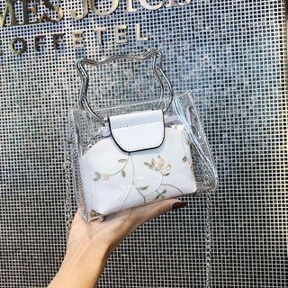 Cat Shaped Handle Chain Strap Transparent Crossbody Bag
