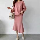Set: 3/4-sleeve Top + Ruffle-hem Skirt