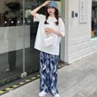 Short-sleeve Slit-side T-shirt / Tie Dye Wide Leg Pants