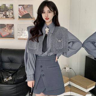 Neck Tie Shirt / Sweater Vest / A-line Skirt