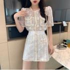 Short-sleeve Plaid Top / A-line Skirt
