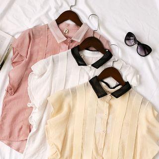 Contrast Collar Ruffled Blouse