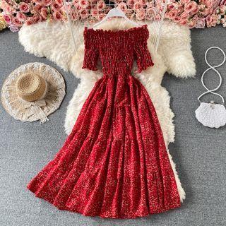 Off Shoulder Floral Print Tiered Dress