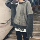 Distressed Panel Sweater