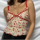 V-neck Cherry Print Sheer Camisole Top