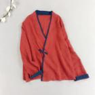 Contrast Trim Frog-button Jacket