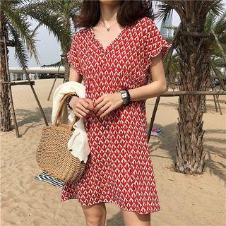 V-neck Printed Short-sleeve Sundress