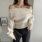 Off-shoulder Fold-over Cable-knit Top