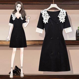 Short-sleeve Lace Collar Double-breasted A-line Dress