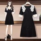 Short-sleeve Lace Collar Double-breasted A-line Dress