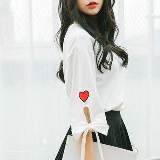 Embroidered Elbow-sleeve T-shirt Pink - S