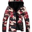 Camo Print Hooded Padded Zip-up Jacket