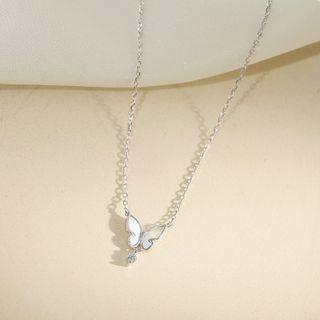925 Sterling Silver Shell Butterfly Pendent Necklace