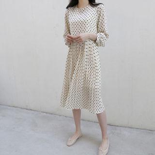 Pleated Polka-dot Midi Dress
