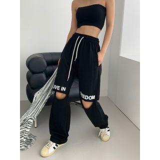 Letter Slit-knee Sweatpants