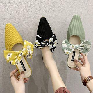 Flower Print Ribbon Flat Mules