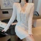 Spaghetti Strap Plain Mini Dress / Beaded Open Jacket