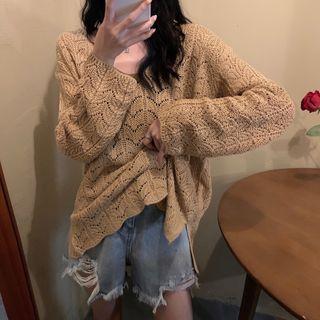 Eyelet Loose-fit Light Knit Top