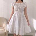 Puff-sleeve Eyelet-lace Dress White - One Size