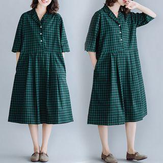 Plaid Semi Sleeve Medium Maxi Dress