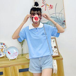 Denim Wide Leg Shorts / Polo Shirt