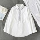 Long-sleeve Embroidered Trim Shirt White - One Size