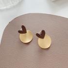 Heart & Disc Alloy Dangle Earring 1 Pair - 925 Silver Needle Earring - Brown Heart - Gold - One Size