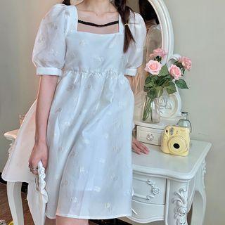 Short-sleeve Square-neck Dress White - One Size