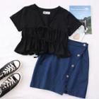 Set: Details Short-sleeve T-shirt + Asymmetric Denim Mini Skirt