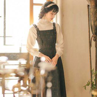 Mock-neck Sweater / Midi Overall Dress / Midi Skirt / Set