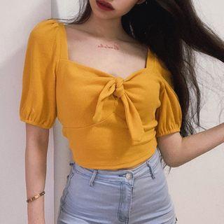 Short-sleeve Knot Front Crop Top