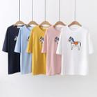 Short-sleeve Horse Embroidery T-shirt