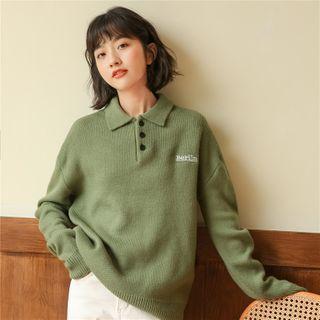 Lettering Print Polo Sweater