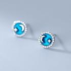Sterling Silver Rhinestone Crescent Stud Earring 1 Pair - Silver & Blue - One Size