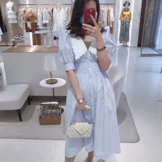V-neck Lace Collared A-line Dress