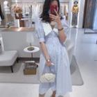 V-neck Lace Collared A-line Dress