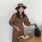 Puffed 3/4-sleeve Cotton Long Dress