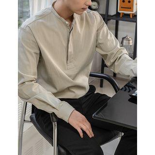 Mandarin-collar Half-placket Crinkled Shirt