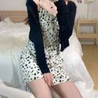 Cropped Cardigan / Cow Print Spaghetti Strap Mini Shift Dress