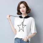 Star Embroidered Elbow Sleeve Hoodie