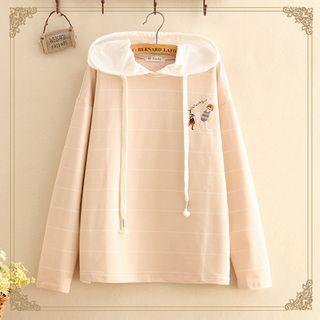 Child & Cat Embroidered Striped Long-sleeve Thin Sweater
