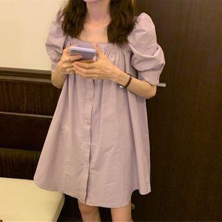 Square-neck Short-sleeve Mini Shift Dress Purple - One Size