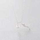 Sterling Silver Faux Pearl Cat Necklace 1pc - Silver - One Size