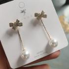 Faux Pearl Rhinestone Ribbon Drop Earring 1 Pr - Silver - One Size